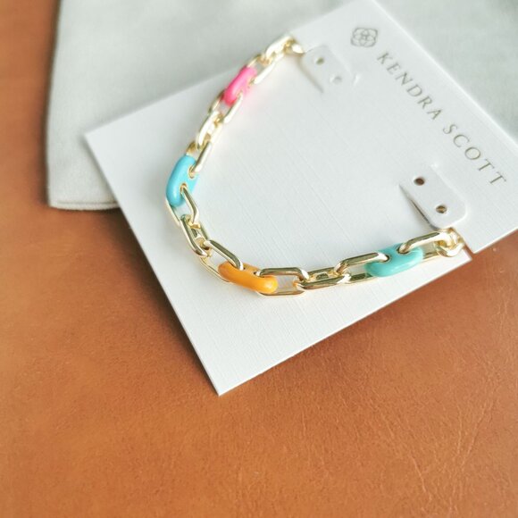 Kendra Scott Bailey Gold Rainbow Multi Mix Chain Bracelet Trendy - Picture 3 of 5